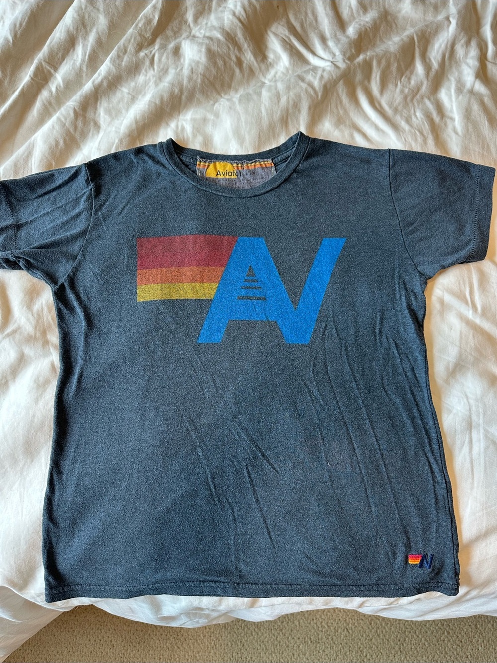 Aviator Nation Kids Graphic Tee with Retro Logo Stripe, Size 12, Charcoal